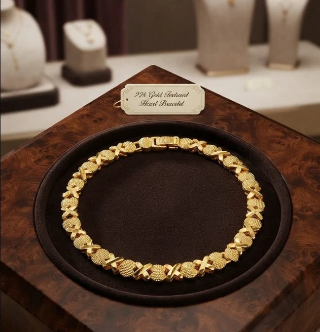 Gold Platted & Textured Gold Heart Bracelet For Beautiful Women's