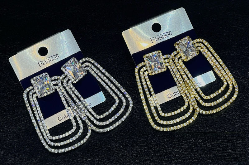 Daisy Luxe Halo Earrings – Luxury Triple-Layer Crystal Rectangle Drop Earrings for an Elegant, Glamorous Look