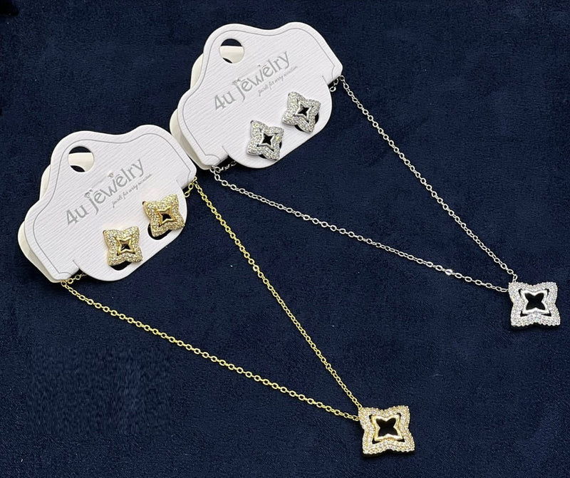 Elegant Quatrefoil Jewelry Set – Geometric Necklace & Earrings for Women