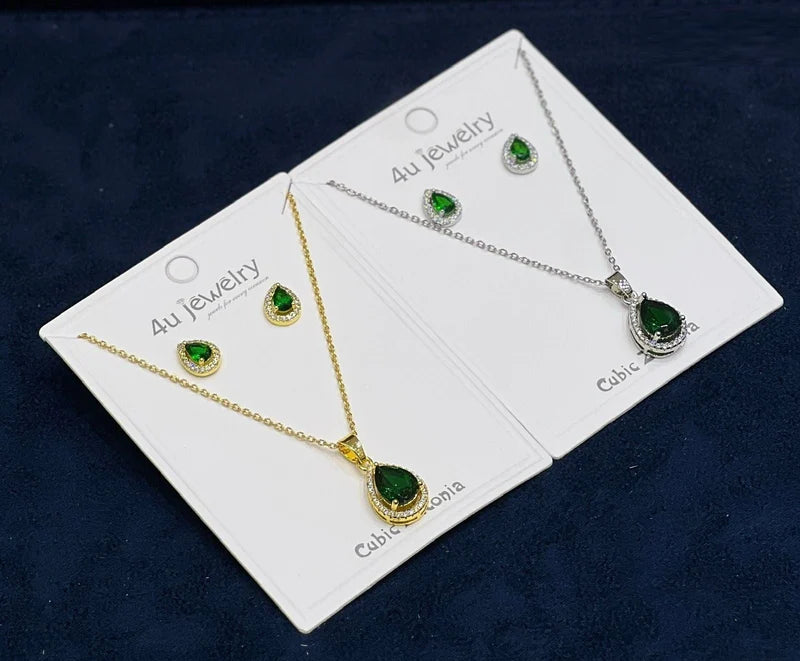 Royal And Luxury Green Teardrop Cubic Zirconia Set For Women's