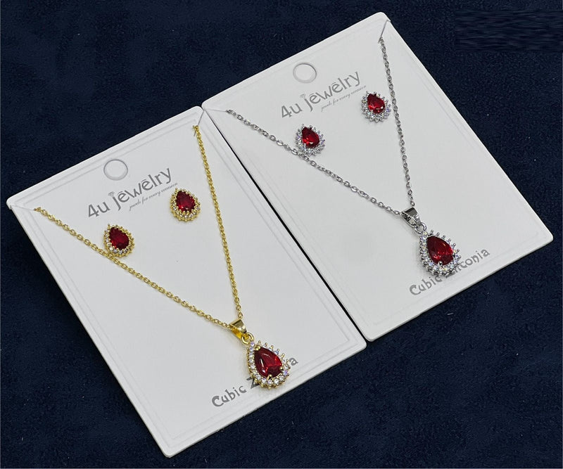 Royal and Luxury Red Teardrop Cubic Zirconia Set For Beautiful Women's Only
