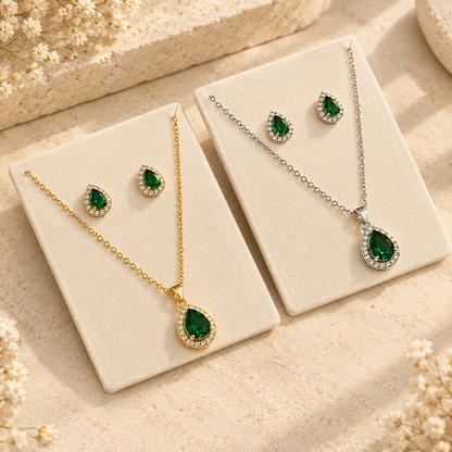 Royal And Luxury Green Teardrop Cubic Zirconia Set For Women's