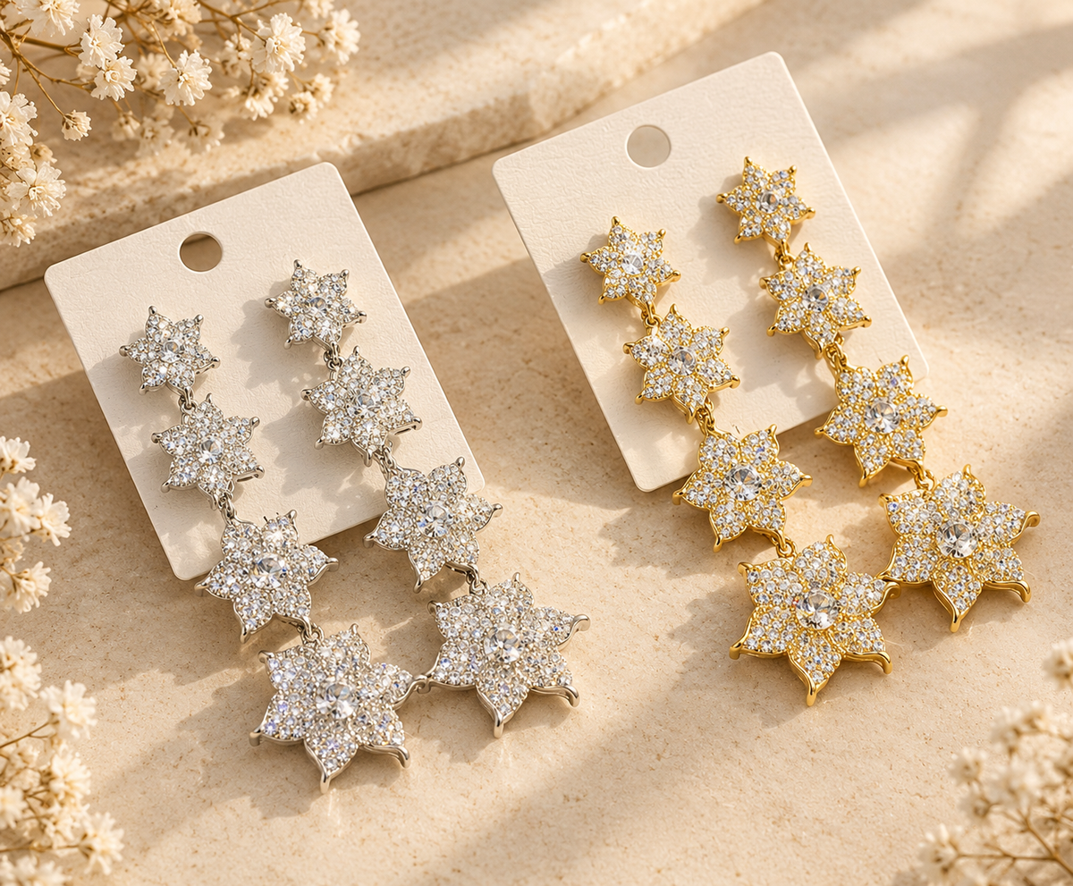 Crystal Rainfall Long Earrings For Women's Elegant multi-floral cascading design