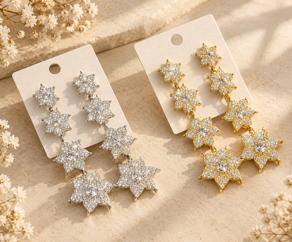 Crystal Rainfall Long Earrings For Women's Elegant multi-floral cascading design