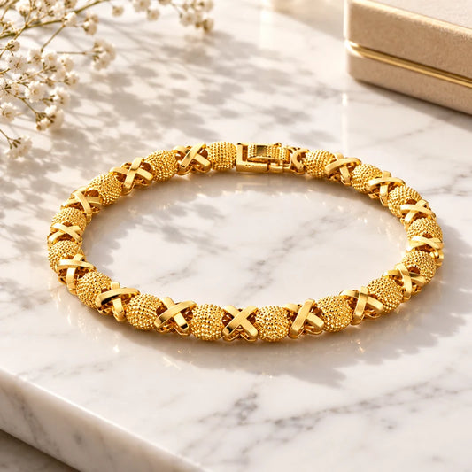 Gold Platted & Textured Gold Heart Bracelet For Beautiful Women's