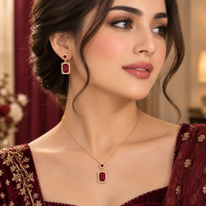 Royal & Luxury Gemstone Jewelry Set – Elegant Necklace & Earrings