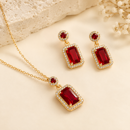 Royal & Luxury Gemstone Jewelry Set – Elegant Necklace & Earrings