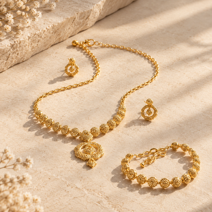 Luxury Gold-Plated Filigree Jewelry Set – Necklace, Bracelet & Earrings