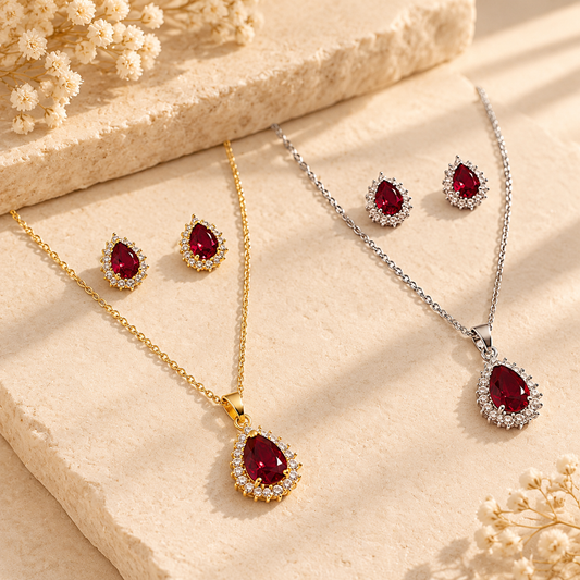 Royal and Luxury Red Teardrop Cubic Zirconia Set For Beautiful Women's Only