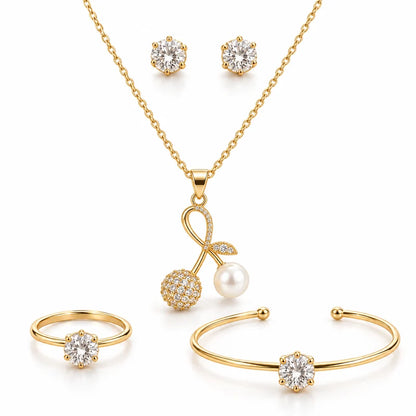 5-Piece Golden Charm Jewelry Set with Pearl Pendant - Luxury Gold Pearl Jewelry Set for Women