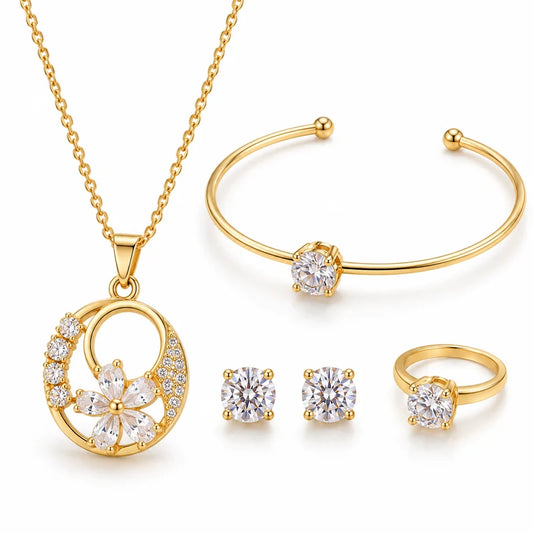 Elegant Sparkle Gold Jewelry Set For Women's - Premium & Luxury Appearance