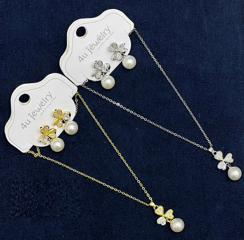 Butterfly Pearl Pendant Jewelry Set – Elegant Necklace & Earrings for Women