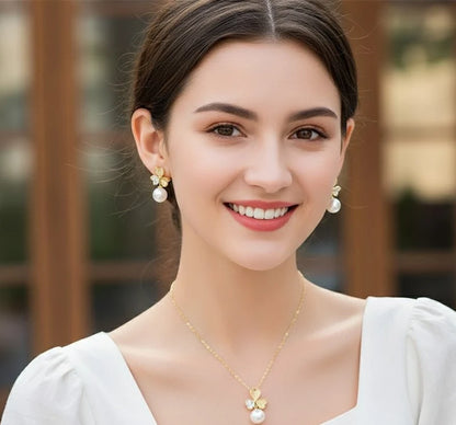 Butterfly Pearl Pendant Jewelry Set – Elegant Necklace & Earrings for Women