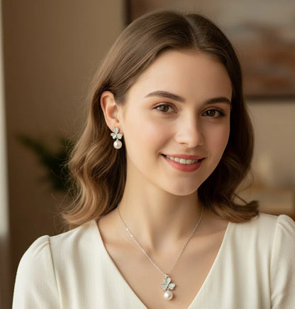 Butterfly Pearl Pendant Jewelry Set – Elegant Necklace & Earrings for Women