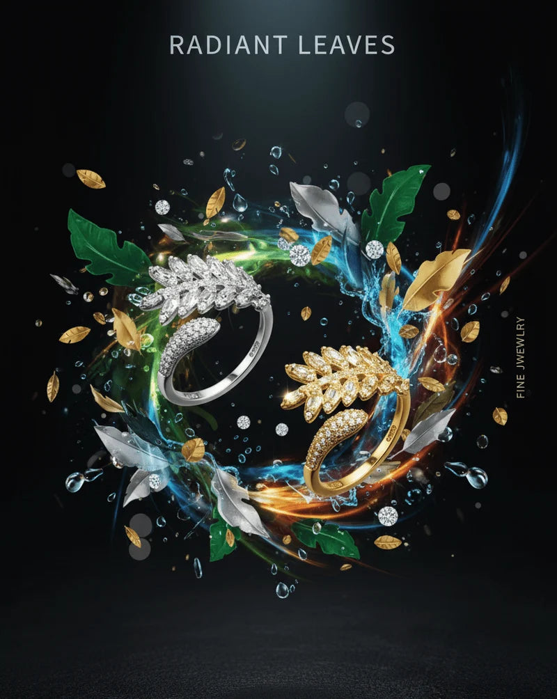 Luxury Crystal Leaf Ring for Women – Elegant Marquise-Cut Sparkling Stones with a Beautiful Gold & Silver Finish