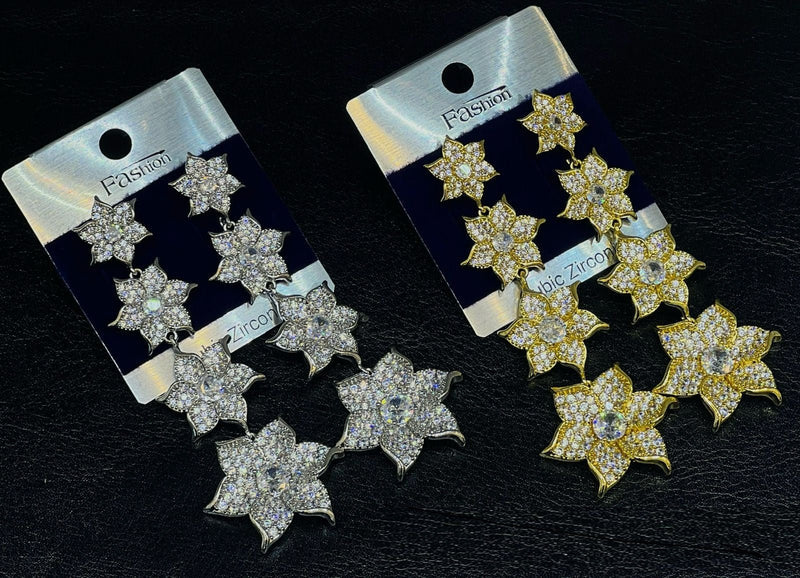 Crystal Rainfall Long Earrings For Women's Elegant multi-floral cascading design