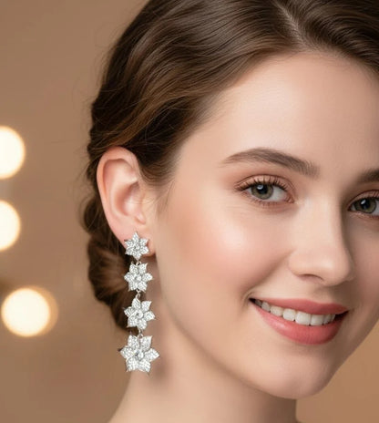 Crystal Rainfall Long Earrings For Women's Elegant multi-floral cascading design