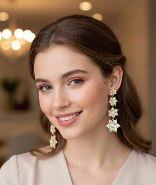 Crystal Rainfall Long Earrings For Women's Elegant multi-floral cascading design