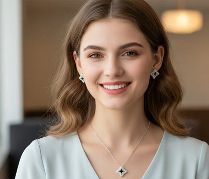 Elegant Quatrefoil Jewelry Set – Geometric Necklace & Earrings for Women