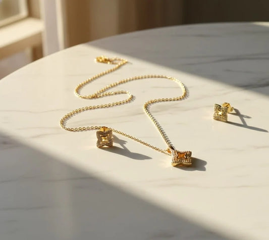 Elegant Quatrefoil Jewelry Set – Geometric Necklace & Earrings for Women