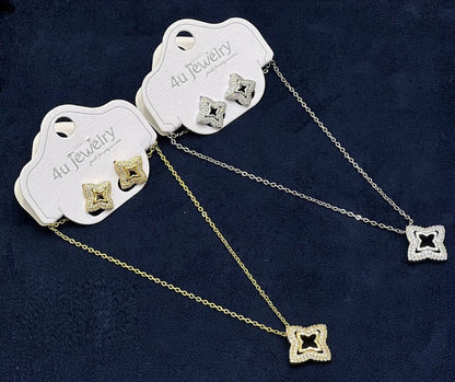 Elegant Quatrefoil Jewelry Set – Geometric Necklace & Earrings for Women