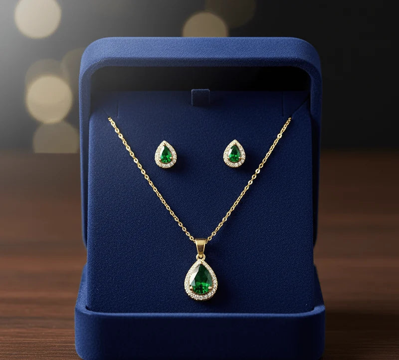 Royal And Luxury Green Teardrop Cubic Zirconia Set For Women's