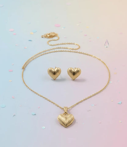 Gold Platted Heart Pendant Set - Luxury And Premium Apparence