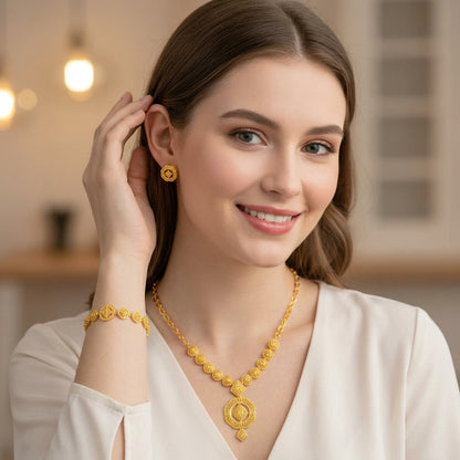 Luxury Gold-Plated Filigree Jewelry Set – Necklace, Bracelet & Earrings
