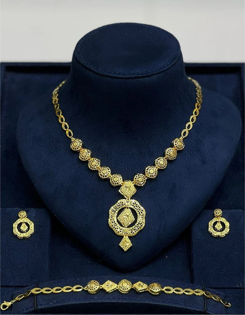 Luxury Gold-Plated Filigree Jewelry Set – Necklace, Bracelet & Earrings