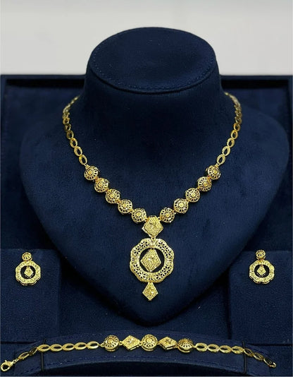Luxury Gold-Plated Filigree Jewelry Set – Necklace, Bracelet & Earrings