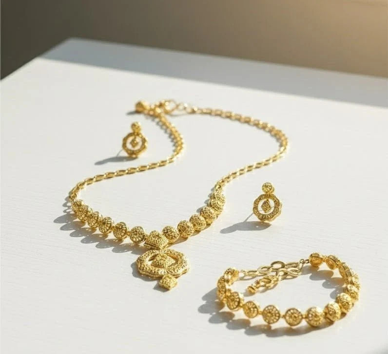 Luxury Gold-Plated Filigree Jewelry Set – Necklace, Bracelet & Earrings