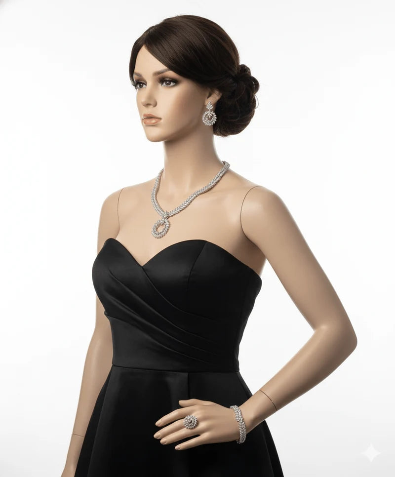 Leaf Circle Jewelry Set- Royal And Luxury Silver Set - Premium Appearens