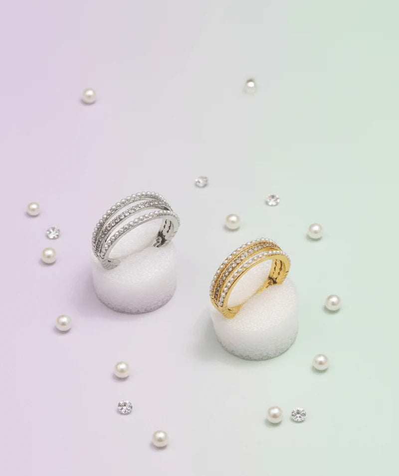 Elegant Pearl Stack Ring – Luxury Gold & Silver Ring for Women
