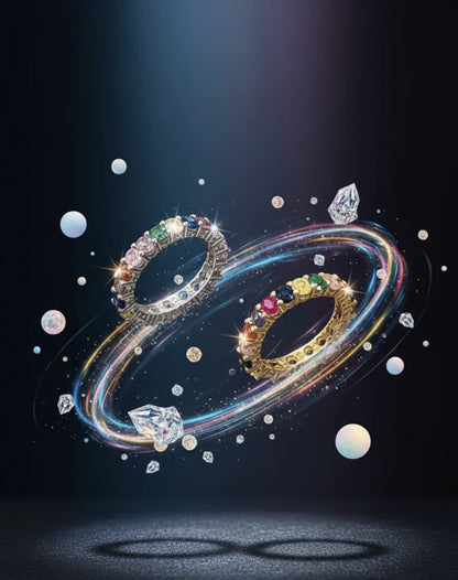 Luxury Rainbow Crystal Eternity Ring - Color full Gems Used – Gold & Silver Color