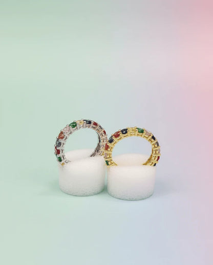 Luxury Rainbow Crystal Eternity Ring - Color full Gems Used – Gold & Silver Color