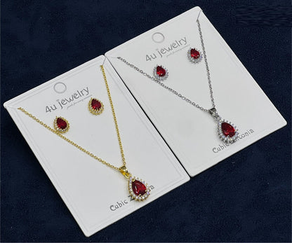 Royal and Luxury Red Teardrop Cubic Zirconia Set For Beautiful Women's Only