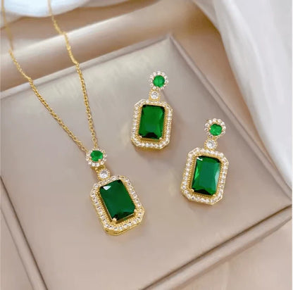 Royal & Luxury Gemstone Jewelry Set – Elegant Necklace & Earrings
