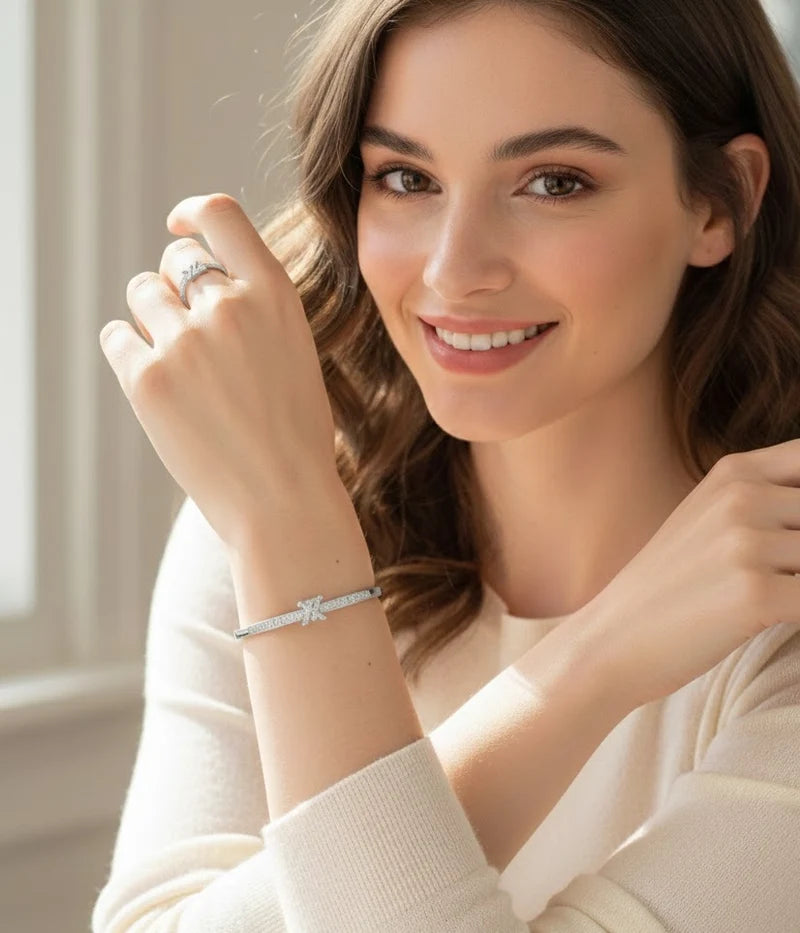 Gold Platted & Luxury  LV-Inspired Crown Bangle & Ring Set - Premium Appearance