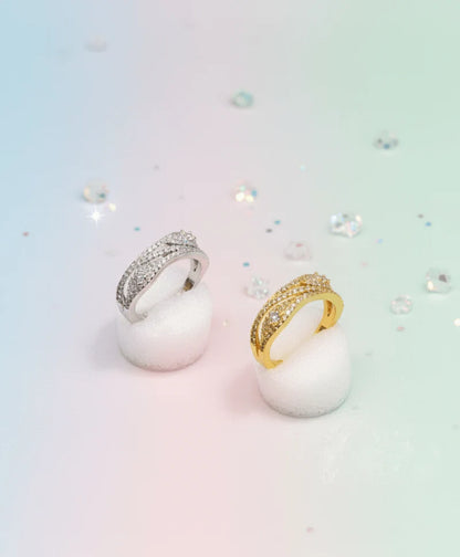 Luxury Wave Crystal Ring for Women – Elegant Multi-Row Sparkling Stones with a Modern Gold & Silver Finish