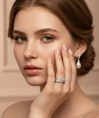 Luxury Wave Crystal Ring for Women – Elegant Multi-Row Sparkling Stones with a Modern Gold & Silver Finish