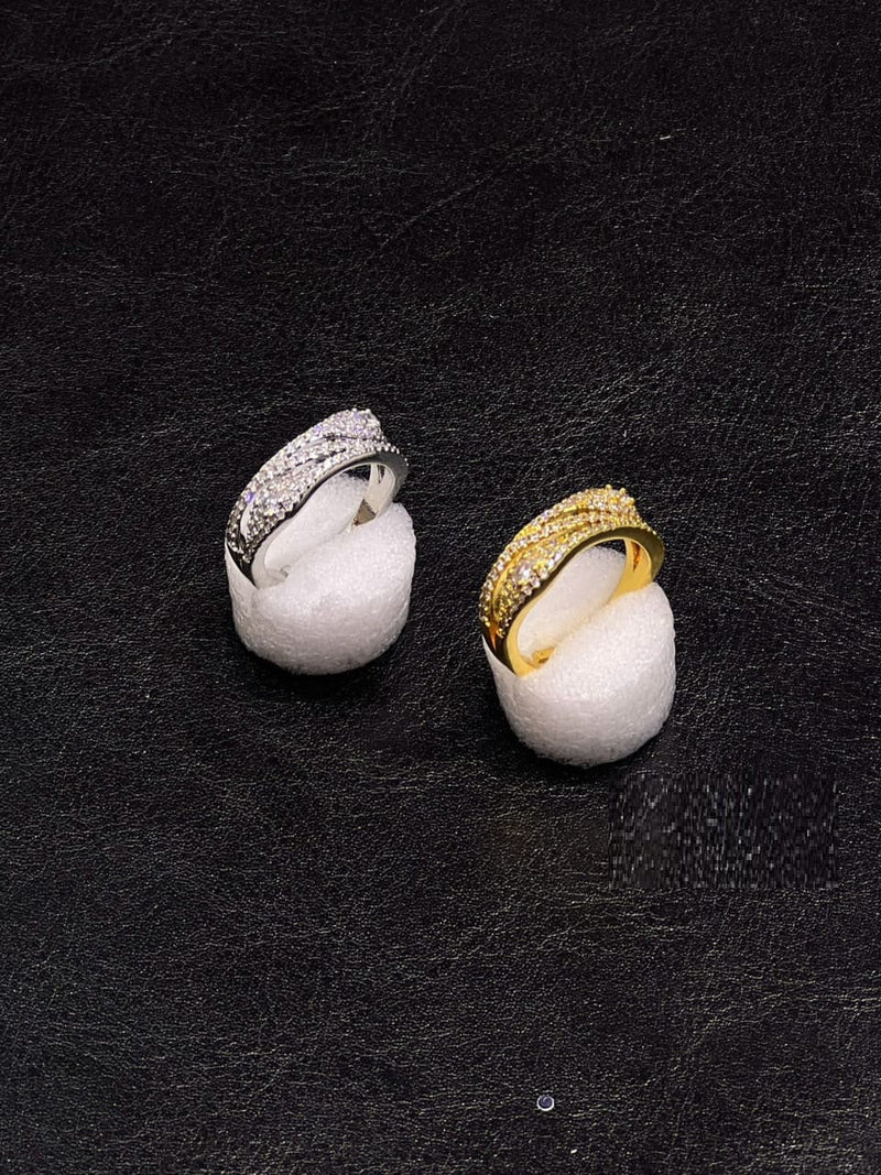 Luxury Wave Crystal Ring for Women – Elegant Multi-Row Sparkling Stones with a Modern Gold & Silver Finish