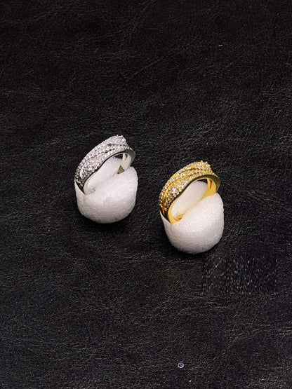 Luxury Wave Crystal Ring for Women – Elegant Multi-Row Sparkling Stones with a Modern Gold & Silver Finish